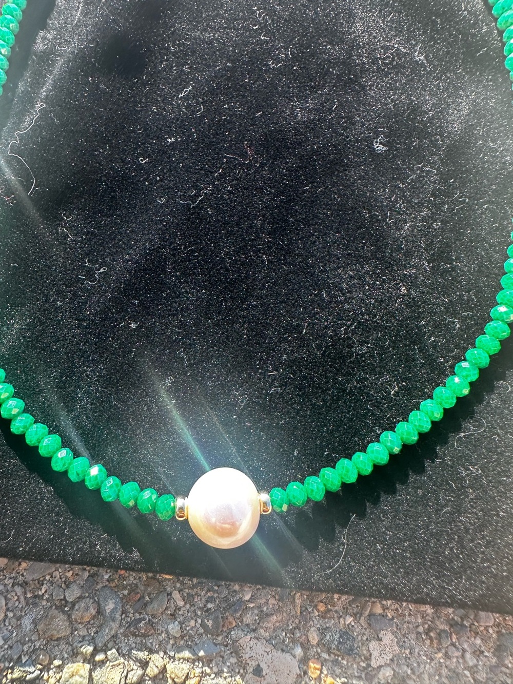 New 14K Gold Emerald Necklace Solid 14K gold Natural Emerald Pearl Necklace